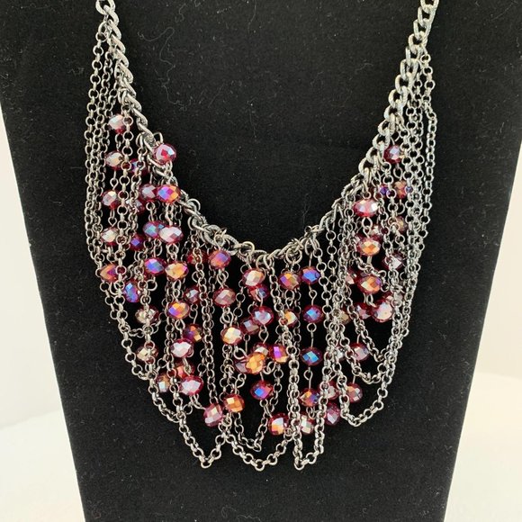 Red Beaded Statement Waterfall Adjustable Necklace - Picture 5 of 8